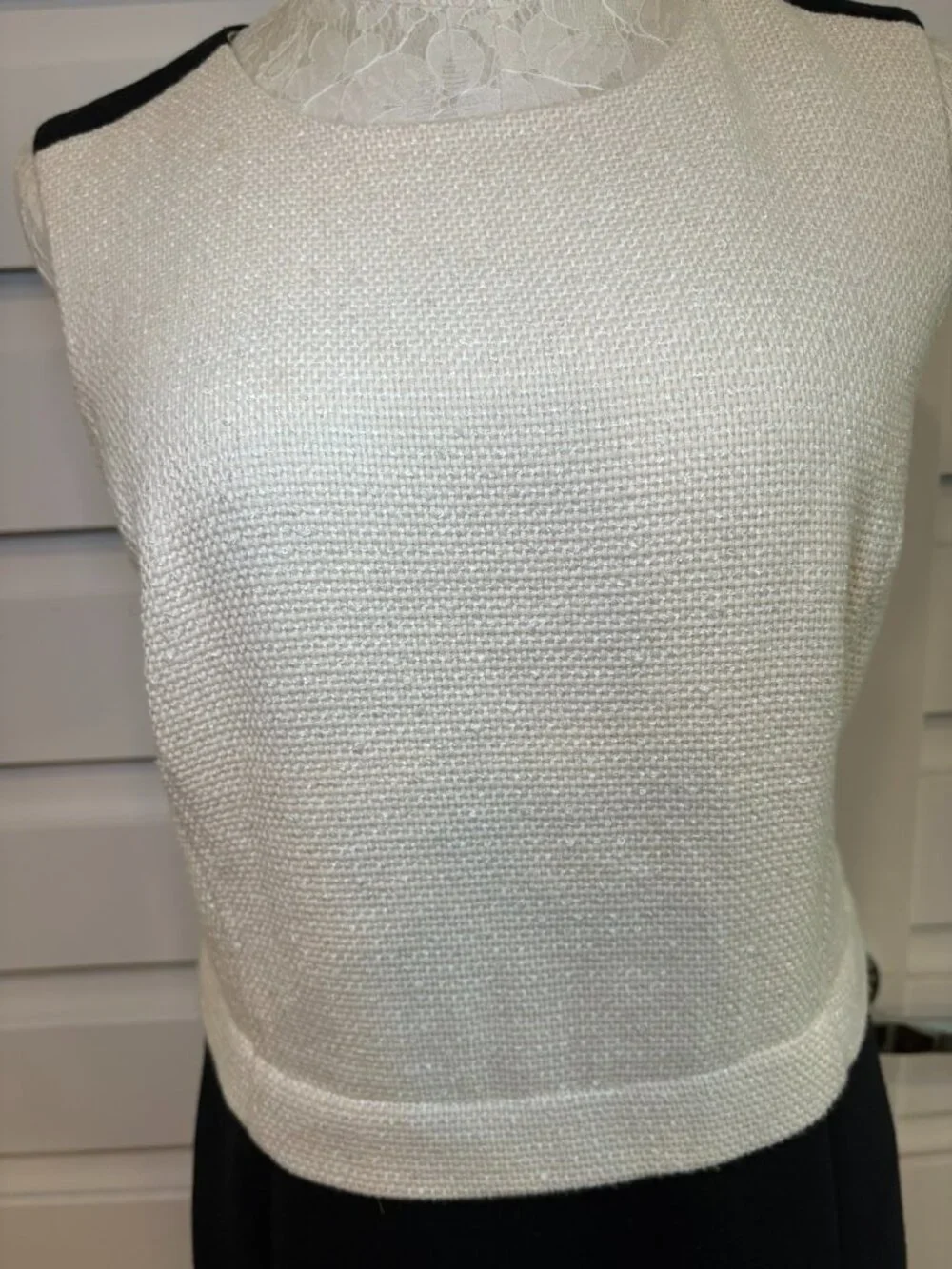 Tory Burch Natasha Black Ivory Textured Wool Blend Work Office Dress Size 6